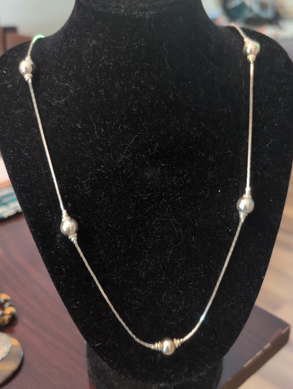 Silver Bead Station Long Necklace